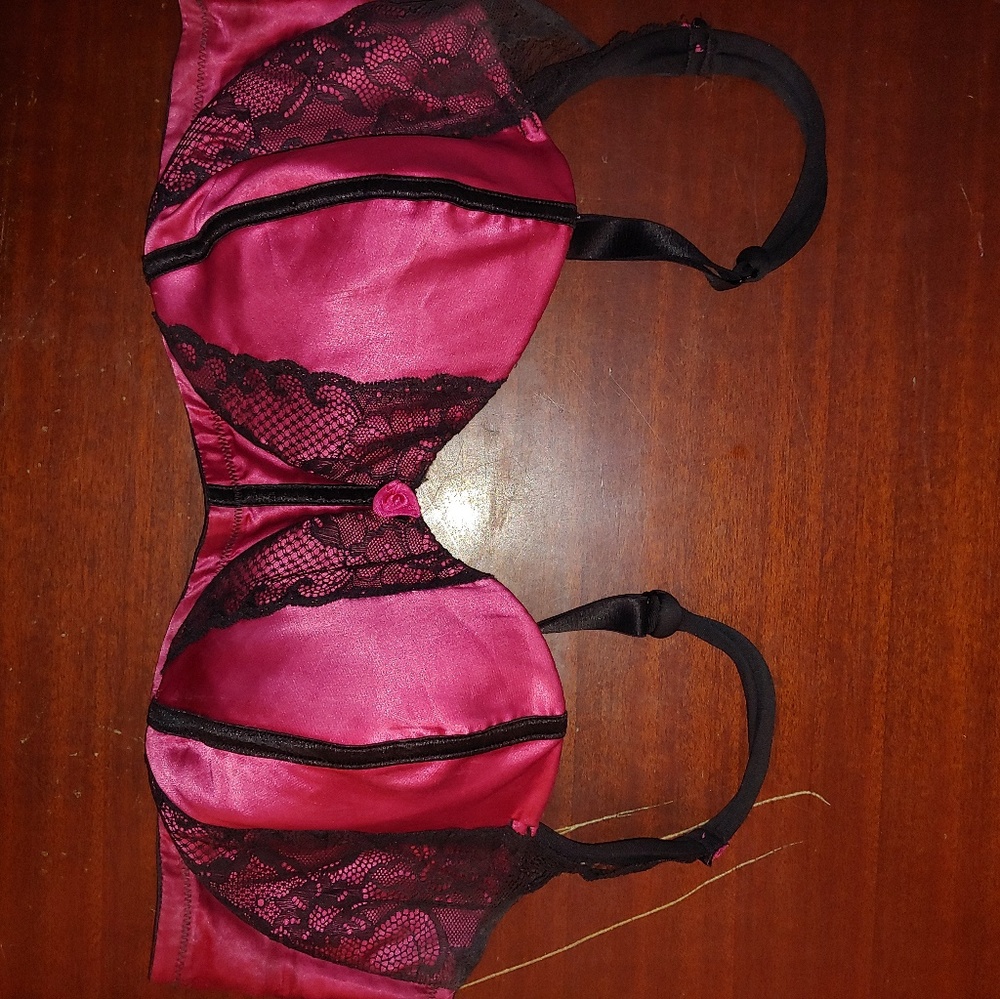 Pink black demi cup bra